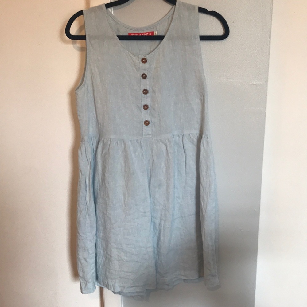 Pyne and Smith blue linen sleeveless dress